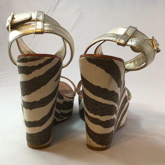 Ralph Lauren Disha Zebra Print Wedge Gold Sandal - Picture 3 of 8